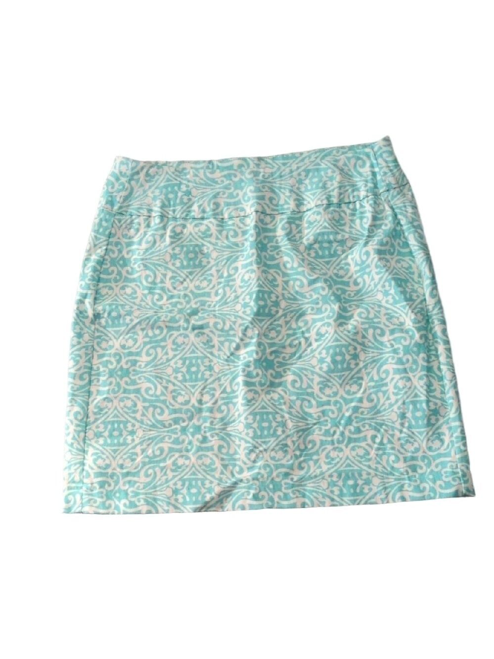Lulu-B Aqua Blue And White Patterned Pencil Skirt Size 4